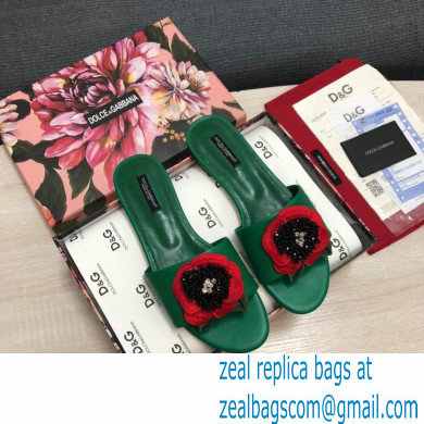 Dolce  &  Gabbana Black Red Roses Slides Green 2022
